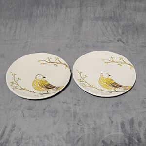 POTTERY BARN Perched Skylark Owl Luncheon/Salad Plates , Set Of 2